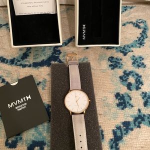 Mint Condition Womens MVMT 36MM watch with brand new pale dove grey band.